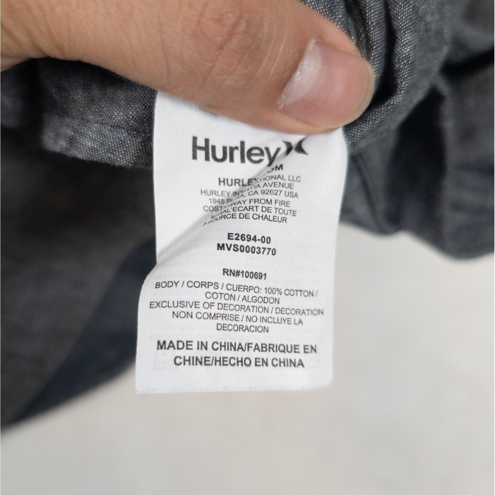 Hurley Chambray Shirt Men L Gray Long Sleeve Classic Minimalist Granola Capsule - Picture 10 of 12